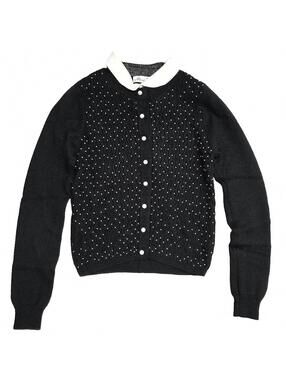 Alannah Hill Black Beaded Cardigan with Contrast Peter Pan Collar  Size 12